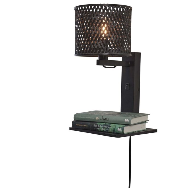 Good&Mojo Wandlamp Java met plank bamboe frame zwart