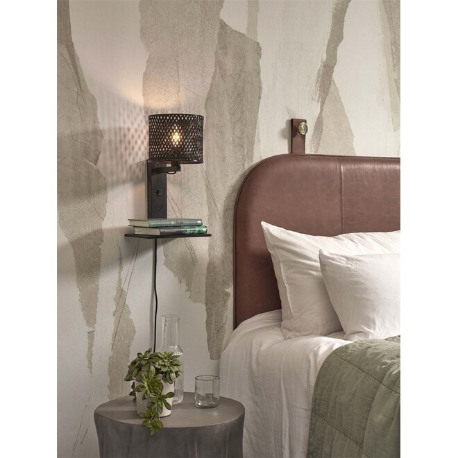 Good&Mojo Wandlamp Java met plank bamboe frame zwart
