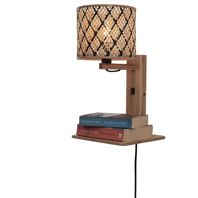 Good&Mojo Wandlamp Java met plank bamboe frame naturel