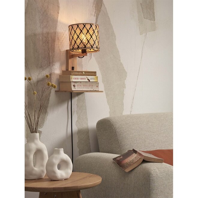 Good&Mojo Wandlamp Java met plank bamboe frame naturel