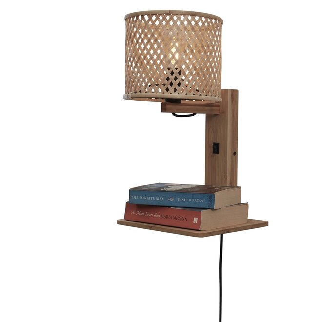 Good&Mojo Wandlamp Java met plank bamboe frame naturel