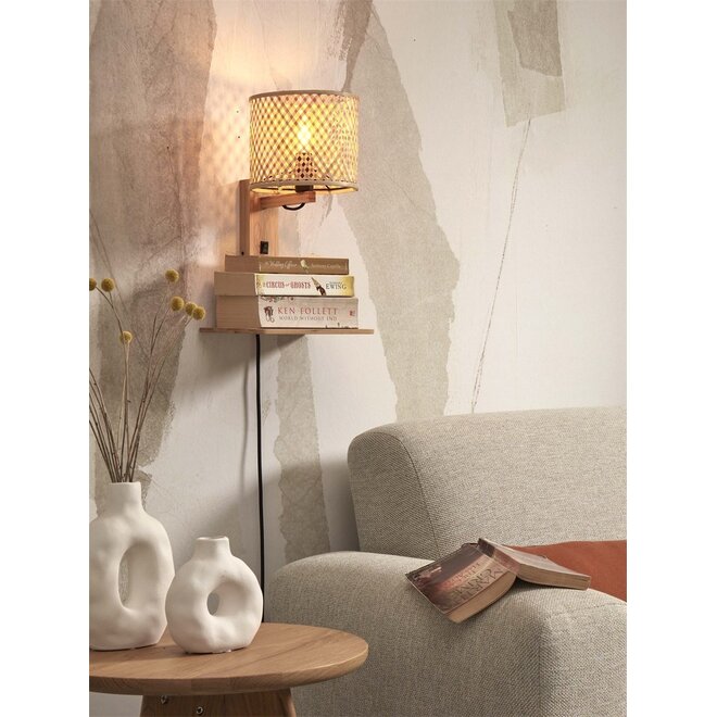 Good&Mojo Wandlamp Java met plank bamboe frame naturel