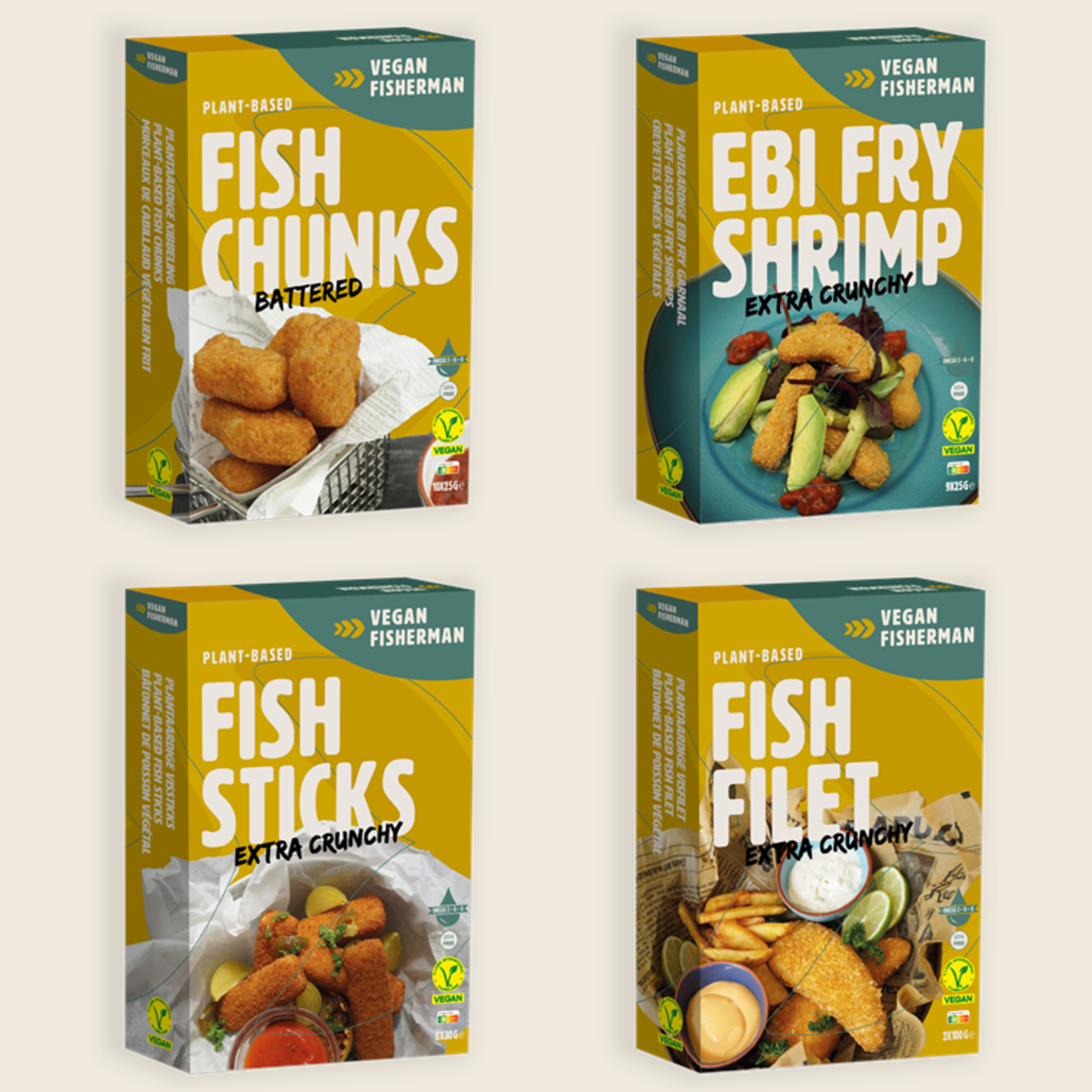 Vegan Visboer - Vegan Fisherman Tasting box: Filet, Fish Stick, Chunks, Shrimp.