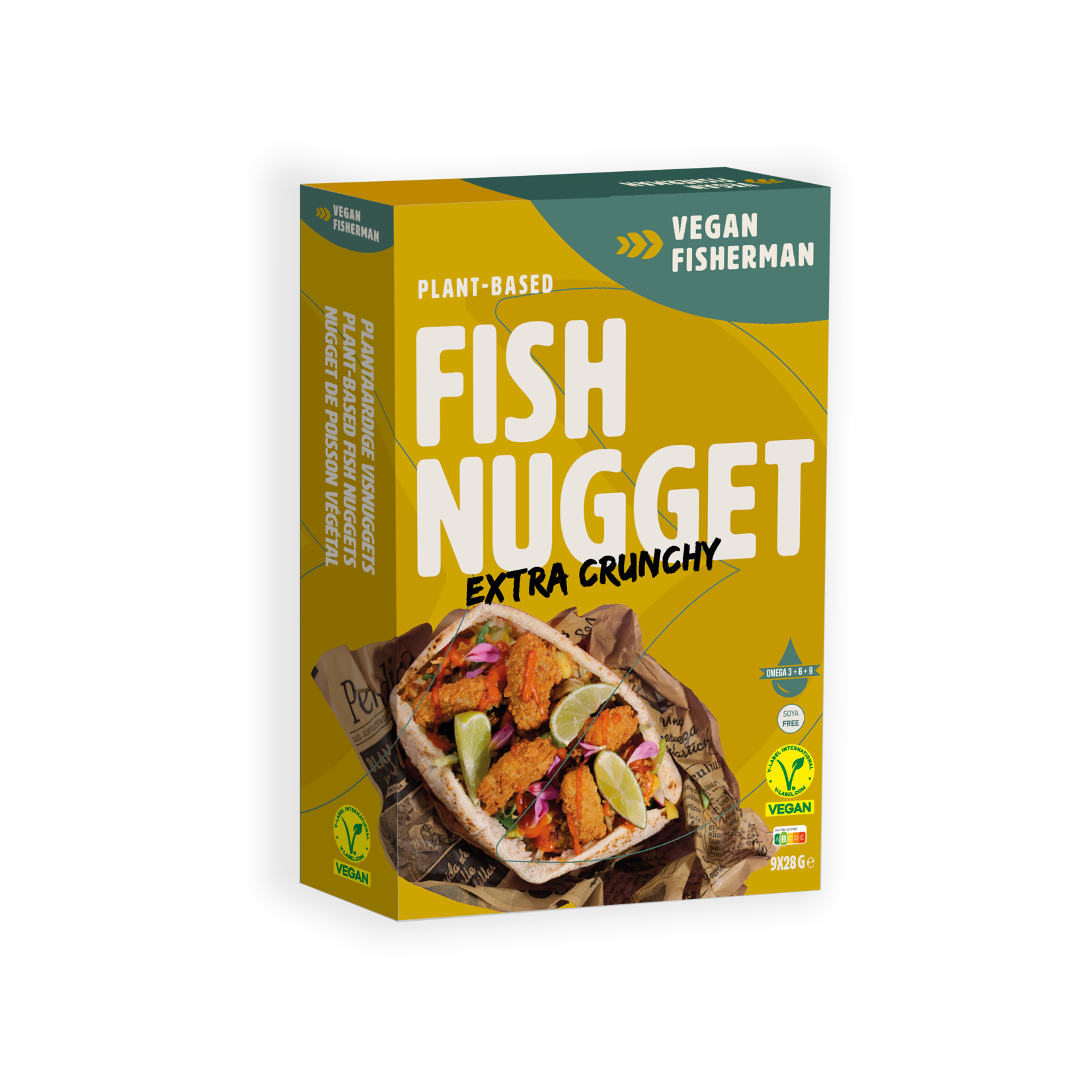 Vegan Visboer - Vegan Fisherman Borrelbox:  Visnugget, Kibbeling, Garnaal, Visfriet