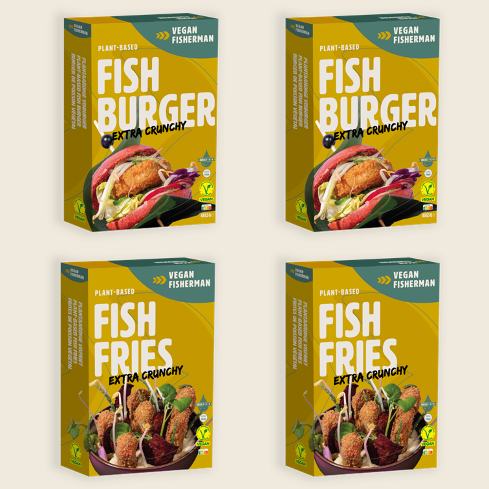 Vegan Visboer - Vegan Fisherman Kidsbox: Burger (65gr) and Fish Fries.