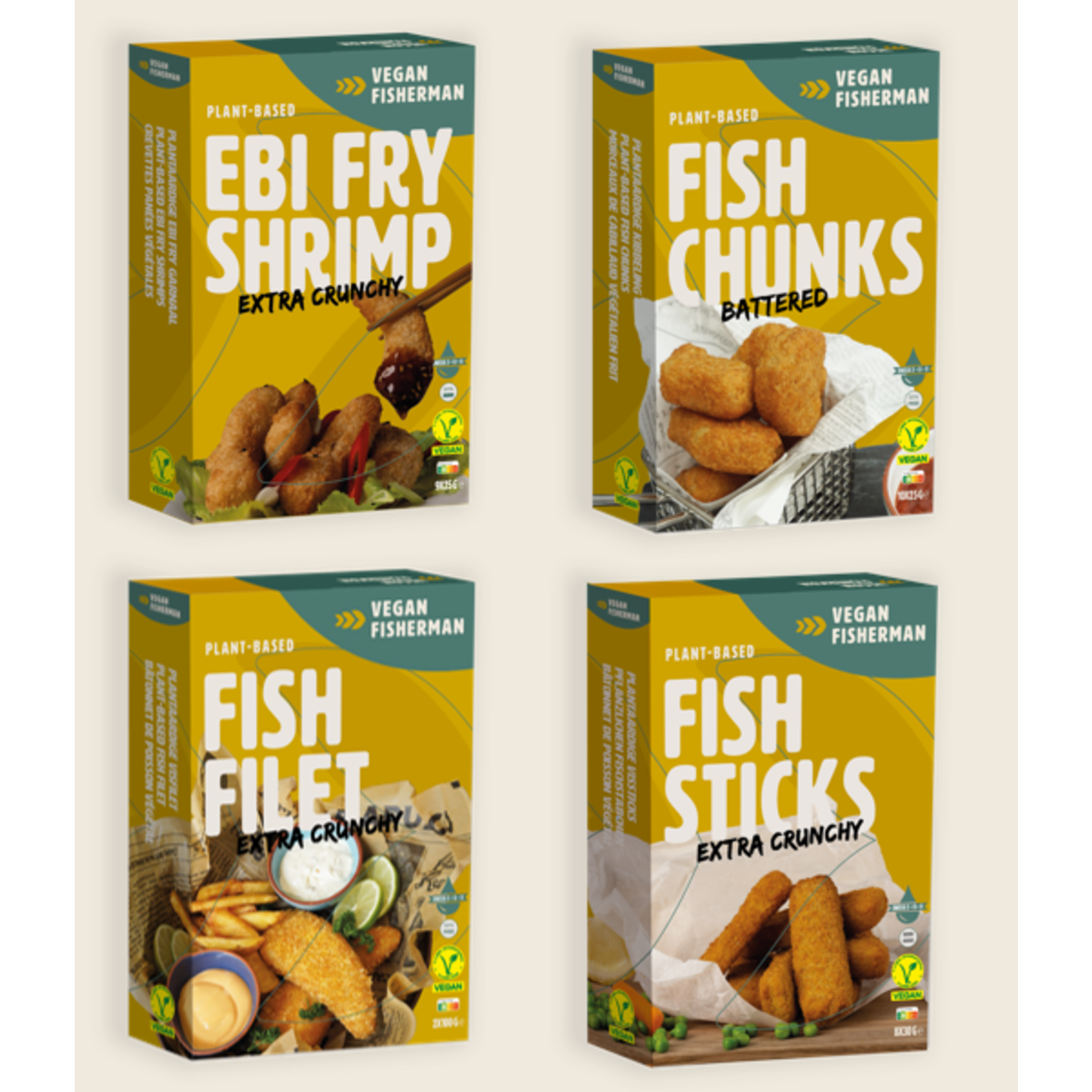 Vegan Visboer - Vegan Fisherman Tasting box: Filet, Fish Stick, Chunks, Shrimp.