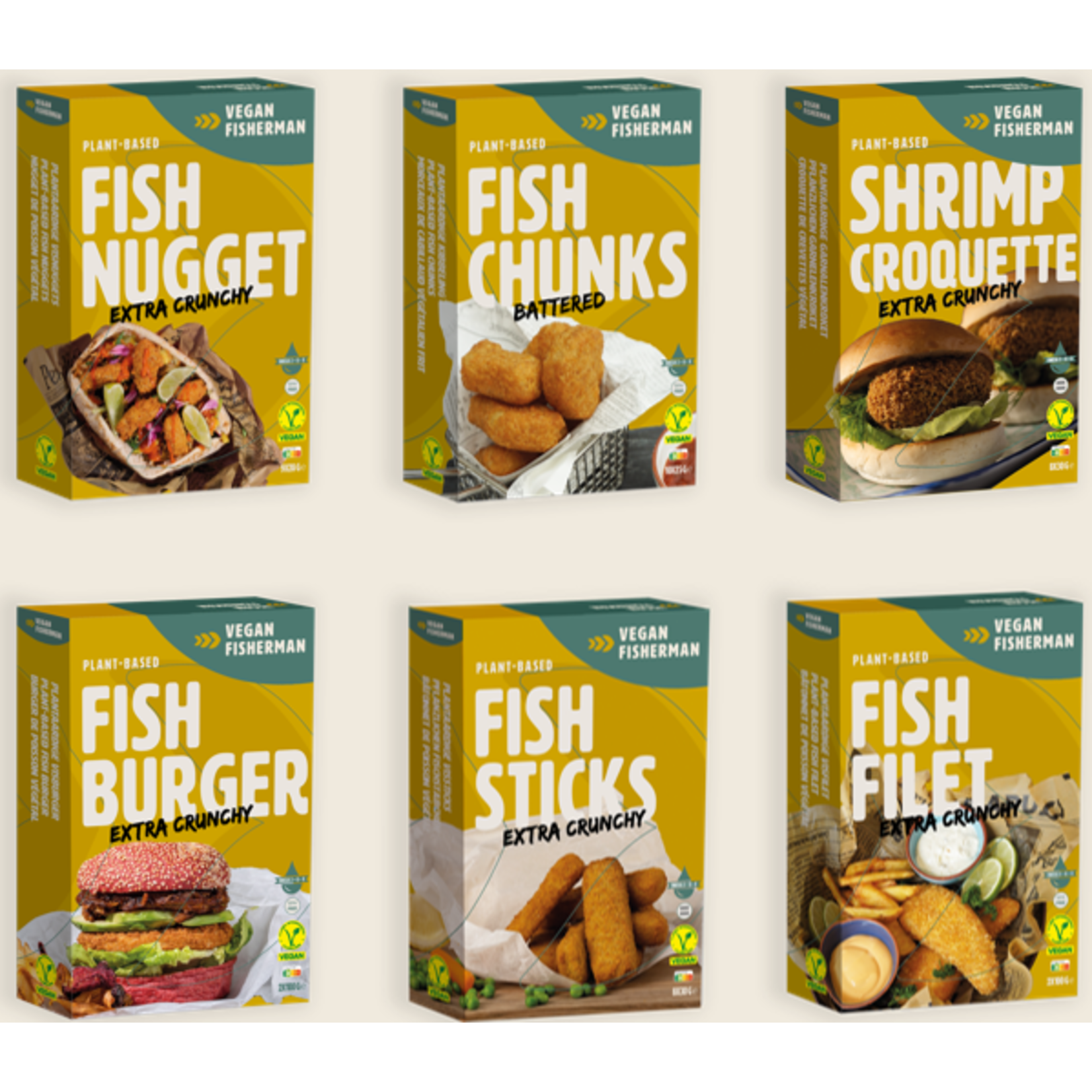 Vegan Visboer - Vegan Fisherman Proefpakket: Burgers 100 gr,  Filet, Visstick, Kibbeling, nugget, garnaalkroket