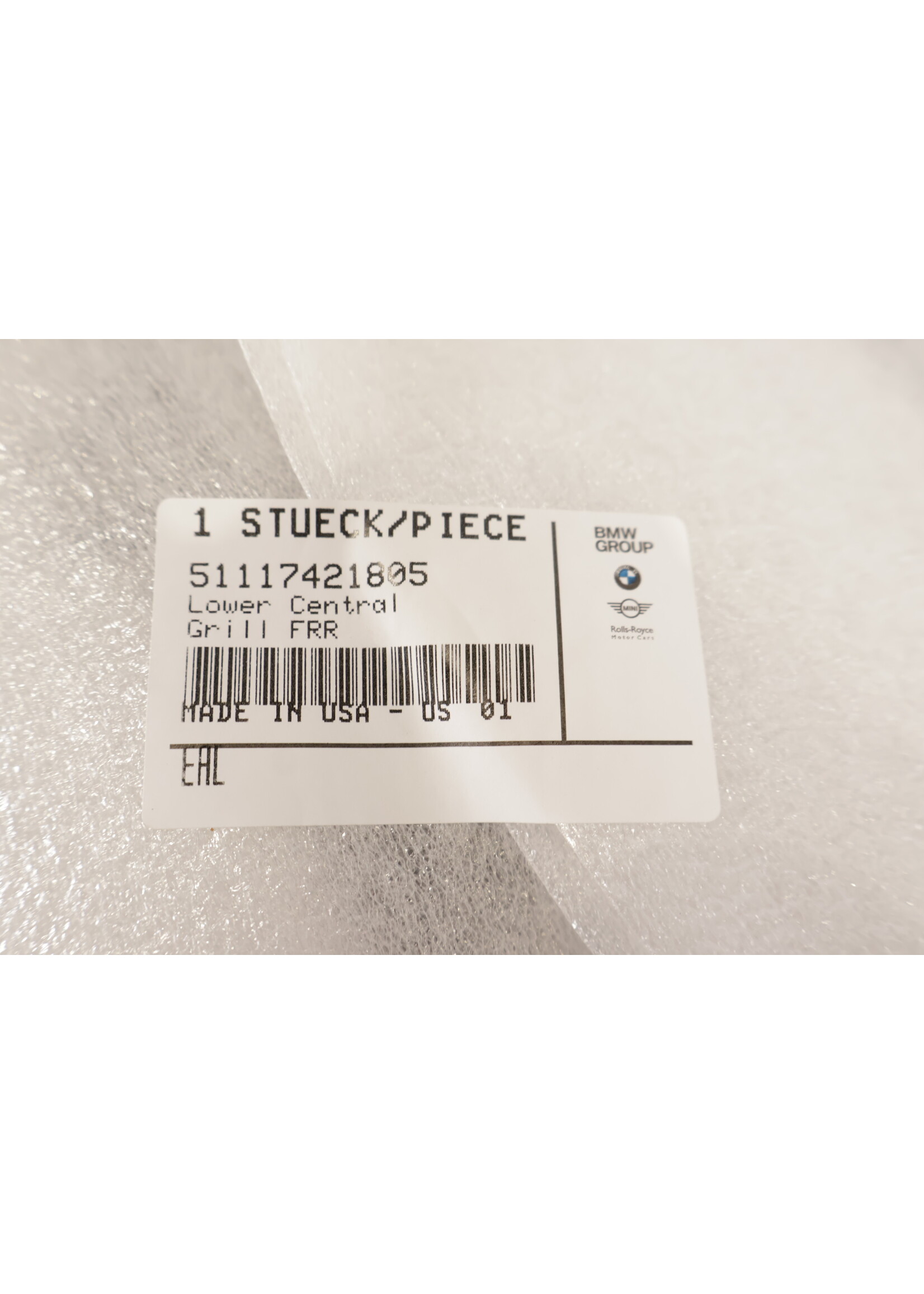 BMW BMW X5 G05 OEM Front Bumper Lower Grill NEW! 51117421805 7421805