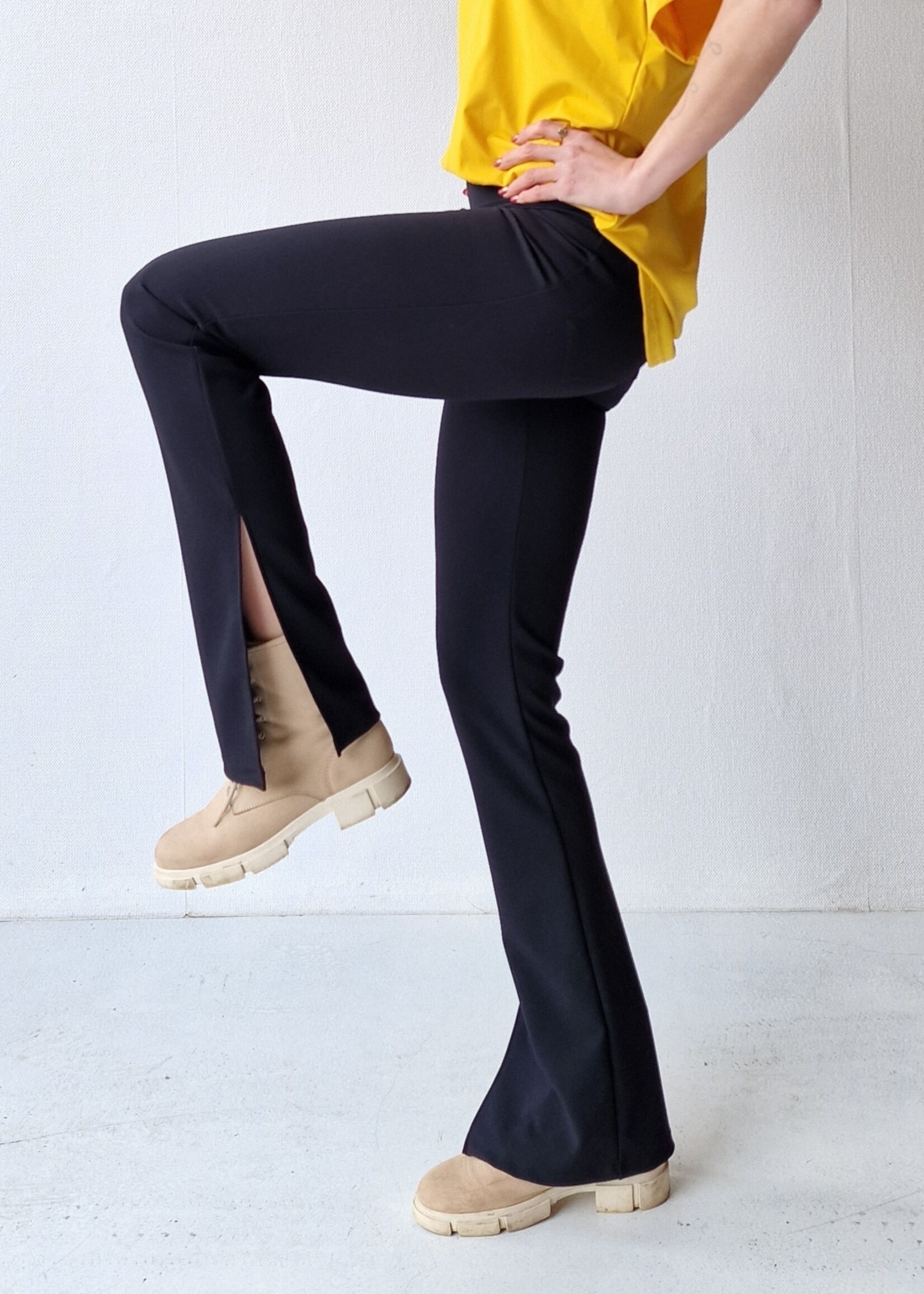 MadameLiz Broek met hoge split  | zwart | extra lang