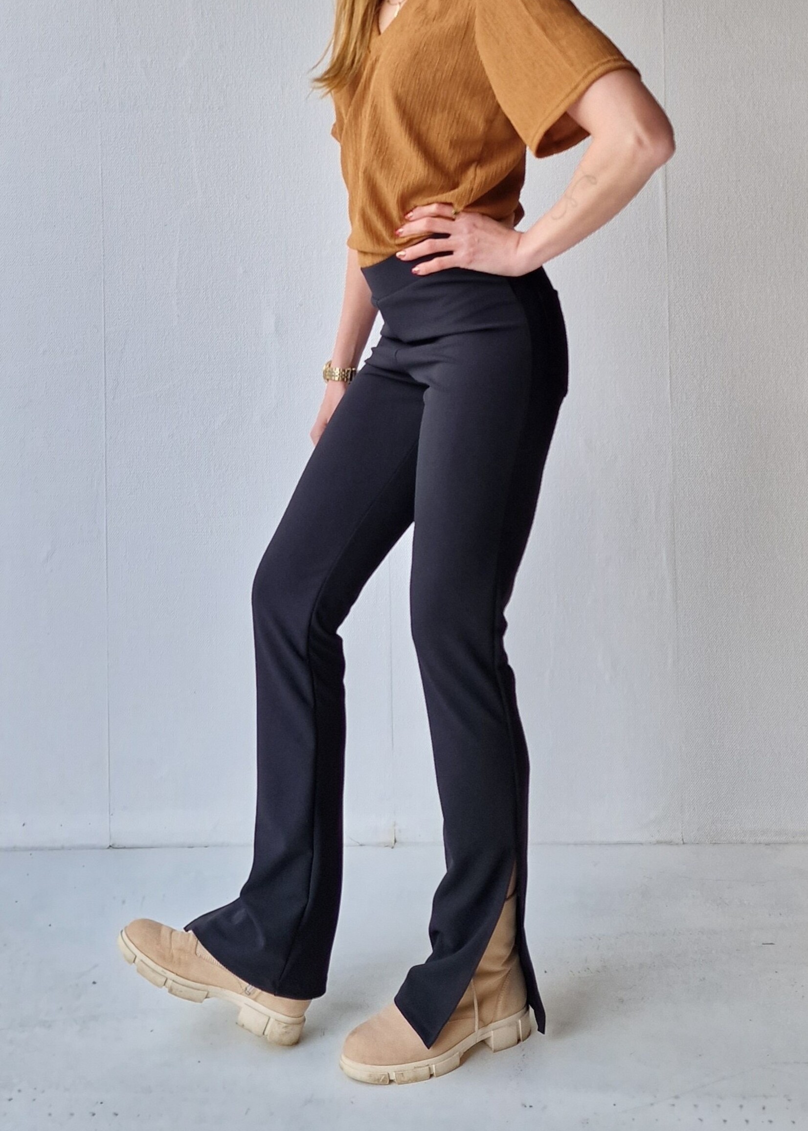 MadameLiz Broek met hoge split  | zwart | extra lang
