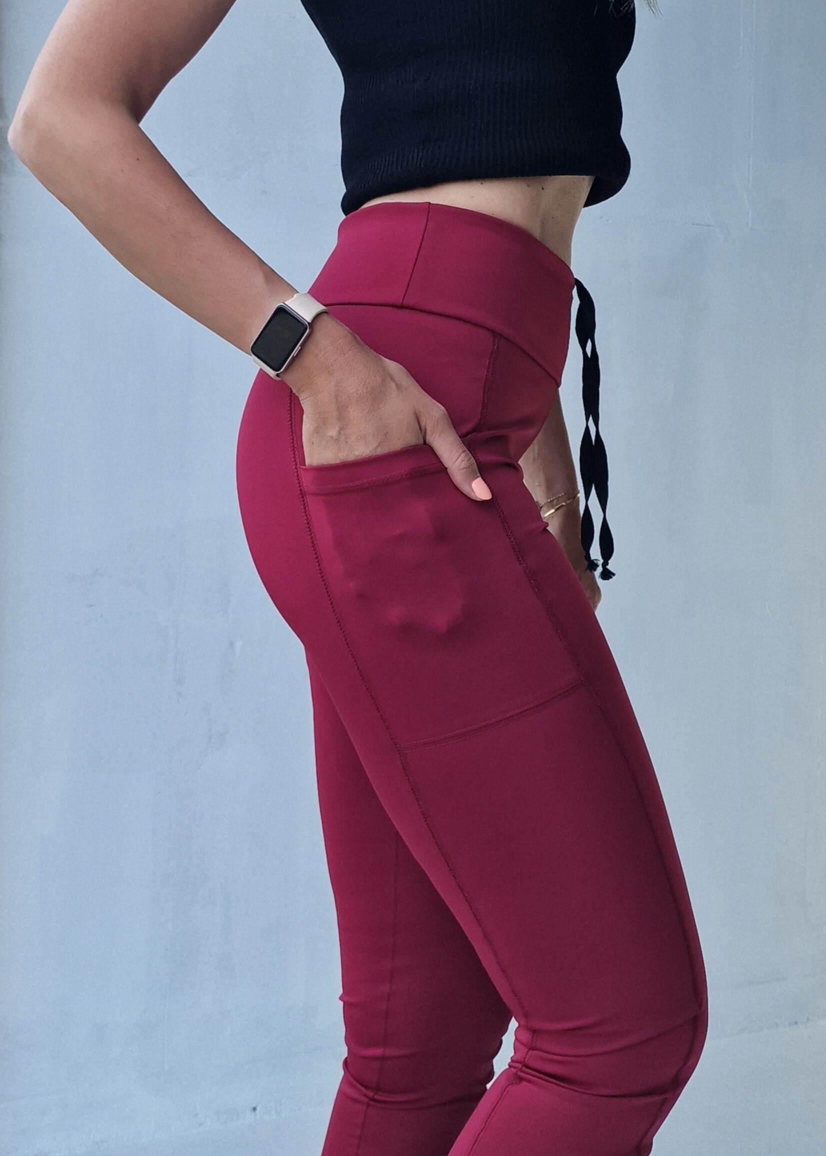 MadameLiz Long sports leggings | with side pocket | red wine