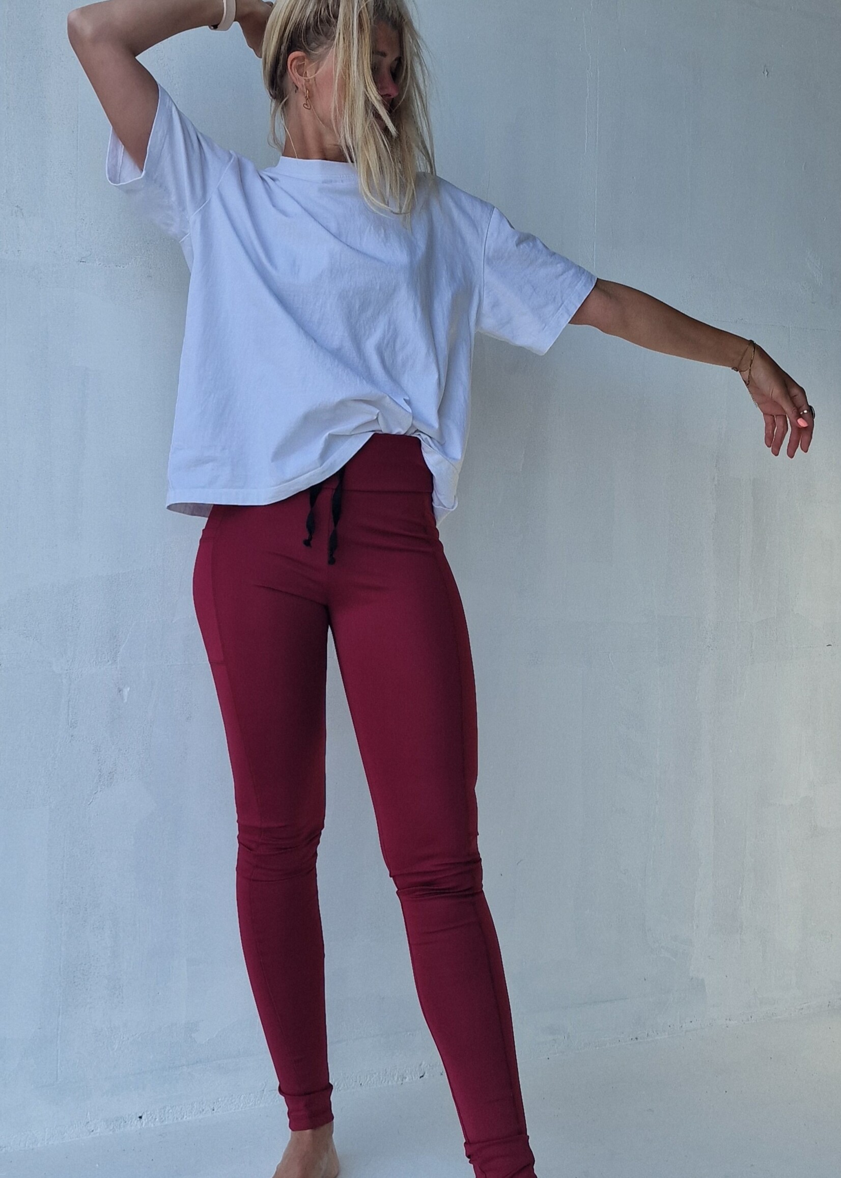MadameLiz Long sports leggings | with side pocket | red wine