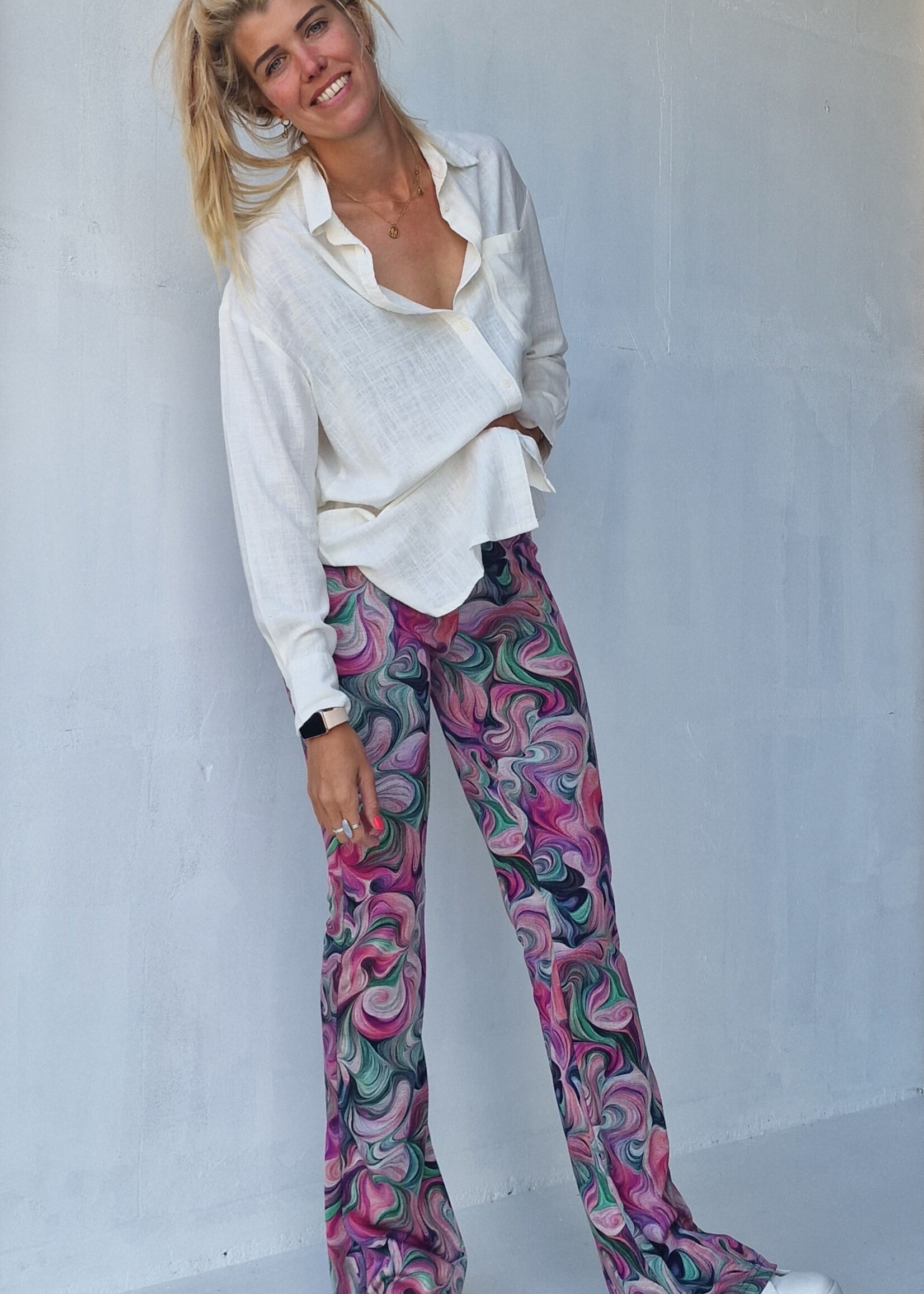 MadameLiz Flared pants | leopink print | tall | length 32, 34, 36
