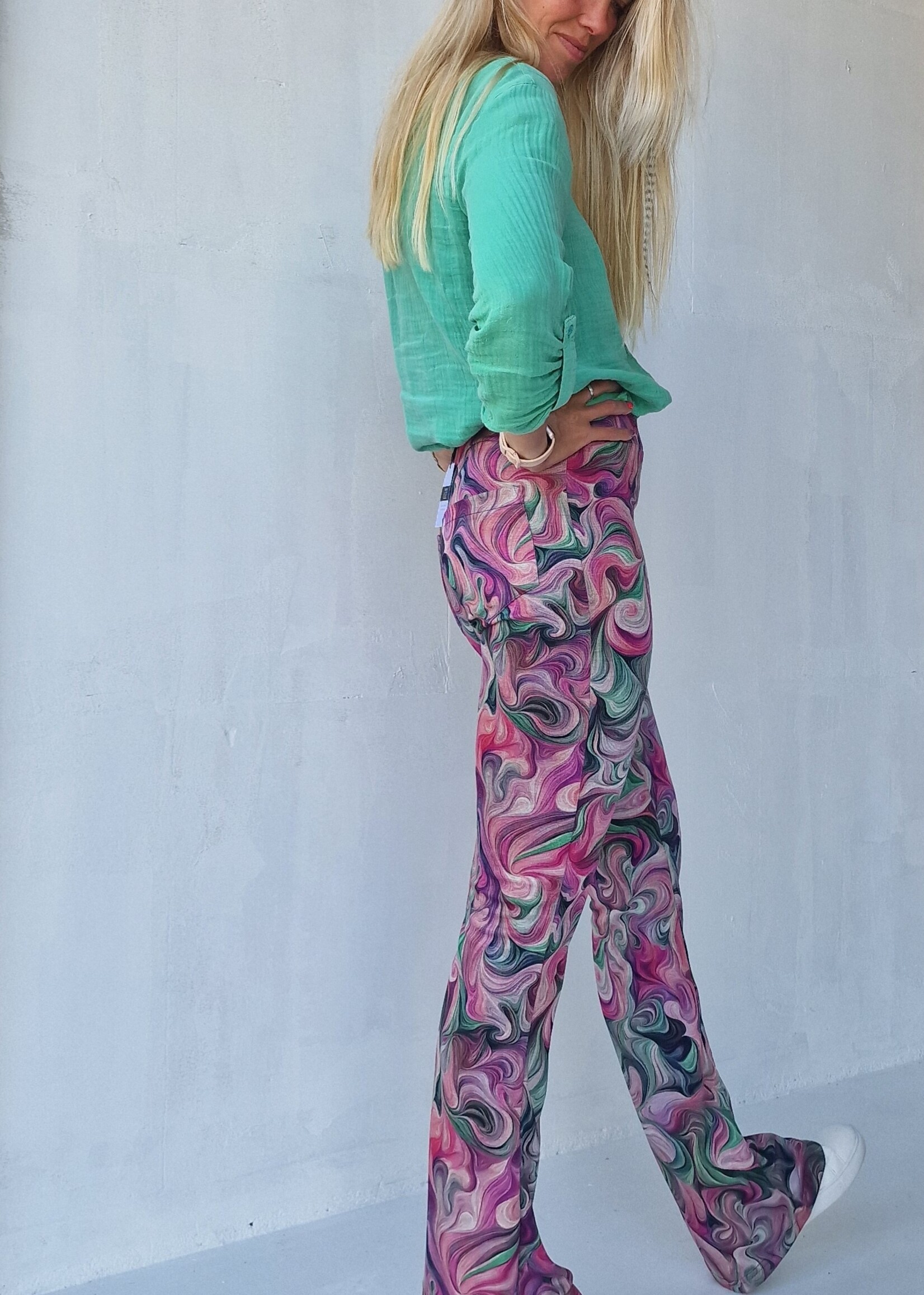 MadameLiz Flared pants | leopink print | tall | length 32, 34, 36
