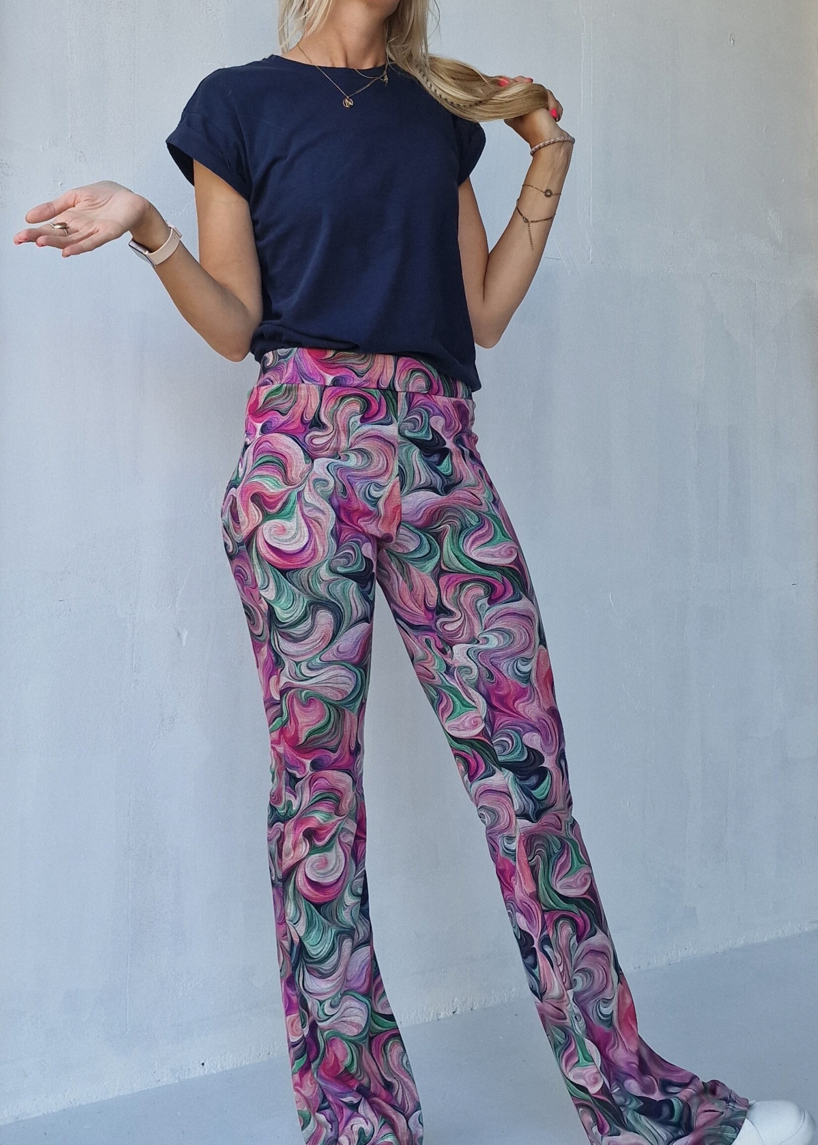 MadameLiz Flared pants | leopink print | tall | length 32, 34, 36