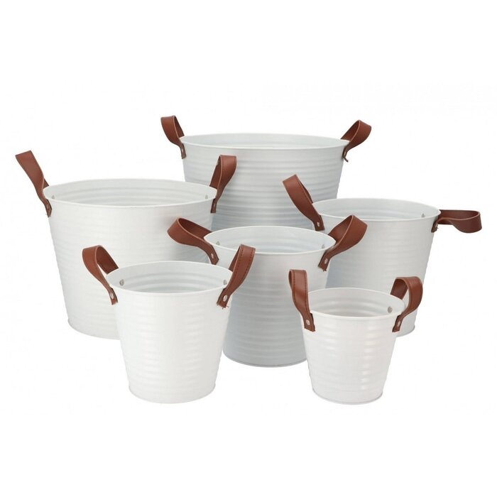 Zink-Übertopf weiß mit Ledergriffen | 13x12 cm