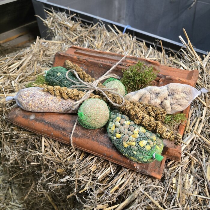 Dachziegel mit Vogelfutter