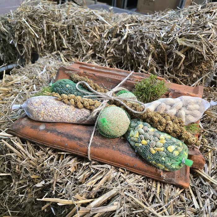 Dachziegel mit Vogelfutter