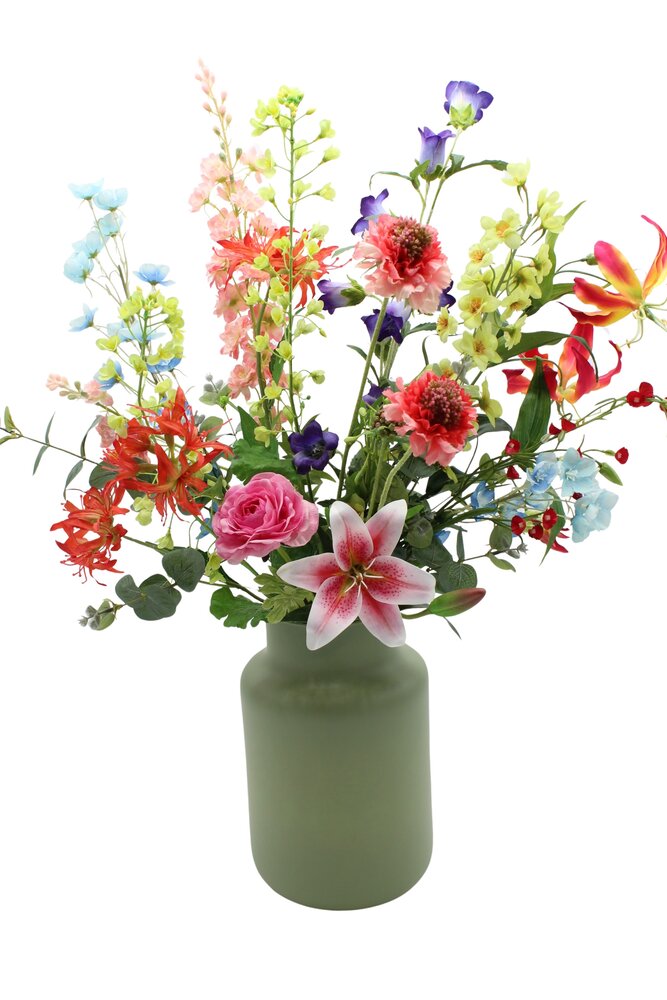 Zijden kunstbloemen schikking Weelderig – 80 cm – Luxe mix van kleuren - Bloemenjunkie Zijden kunstbloemen schikking Weelderig – 80 cm – Luxe mix van kleuren - Bloemenjunkie