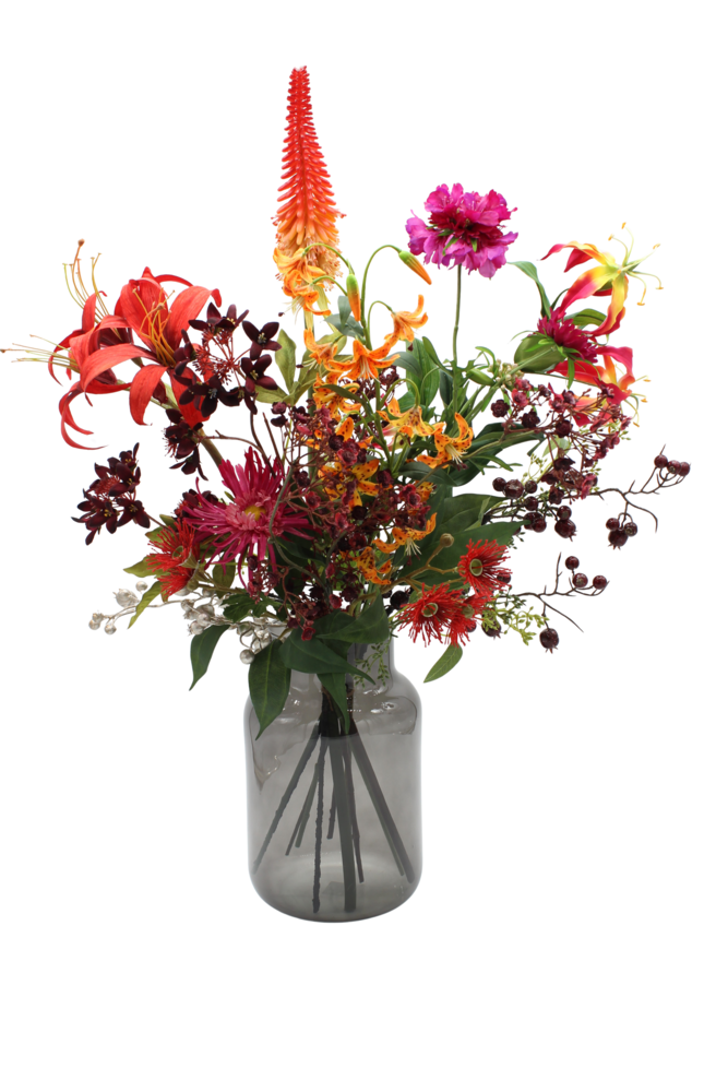 Zijden kunstbloemen boeket Warme Kerst