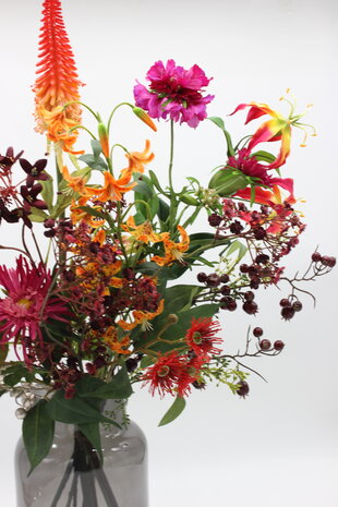 Zijden kunstbloemen boeket Warme Kerst