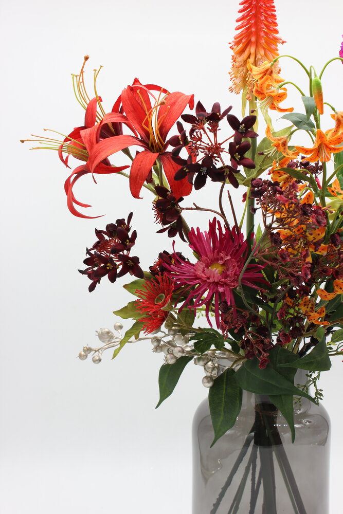 Zijden kunstbloemen boeket Warme Kerst