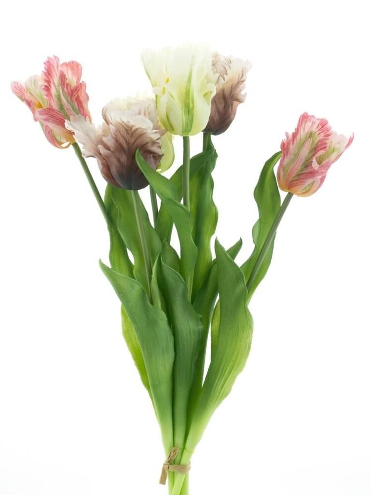Zijden kunstbloemen boeket papegaai Tulpen