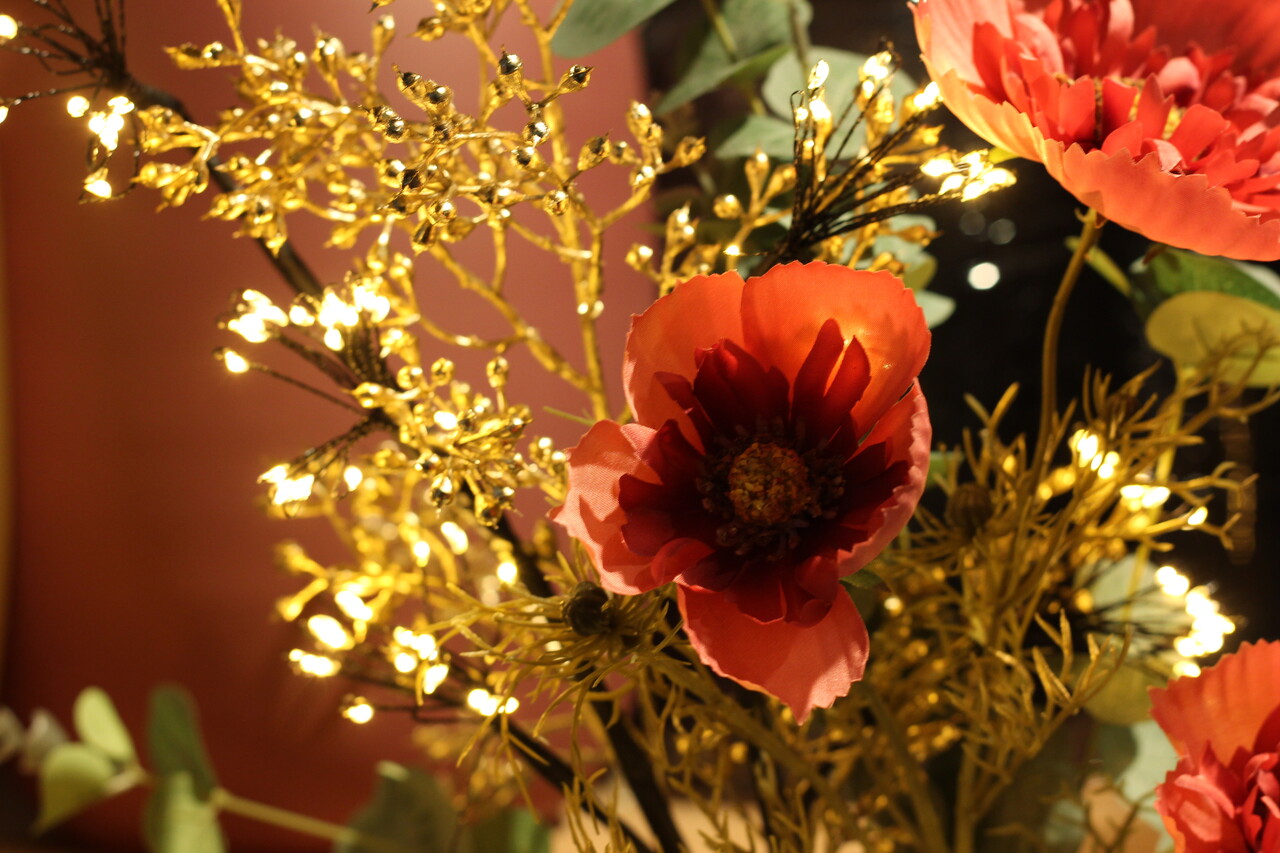 Zijden kunstbloem gouden bes