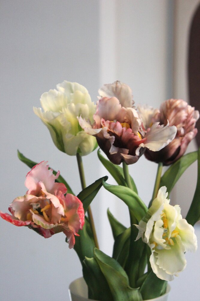 Zijden kunstbloemen boeket papegaai Tulpen