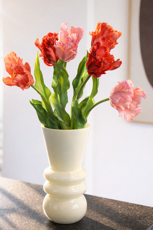 Zijden kunstbloemen boeket papegaai Tulpen  bont