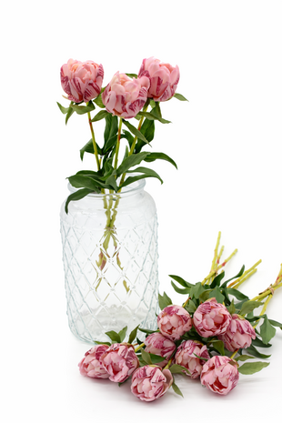 Zijden kunstbloem pioenroos per 3 - 48 cm