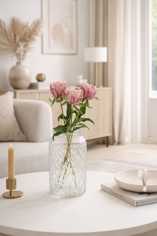 Zijden kunstbloem pioenroos per 3 - 48 cm