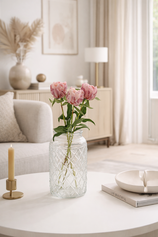 Zijden kunstbloem pioenroos per 3 - 48 cm