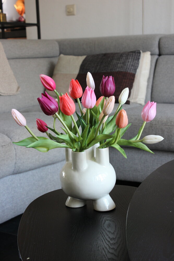 Kunstbloemen Boeketje tulpen met vaasje