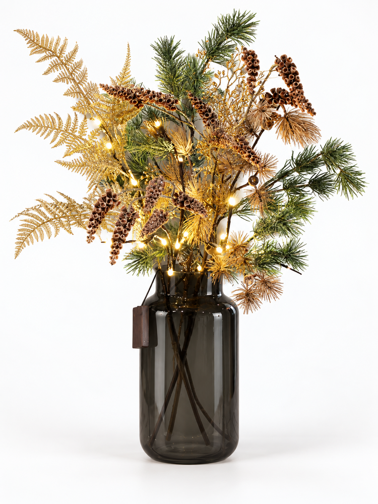 Kerstboeket met Verlichting – Goud & Groen – Luxe Kunstboeket Kerstboeket met Verlichting – Goud & Groen – Luxe Kunstboeket