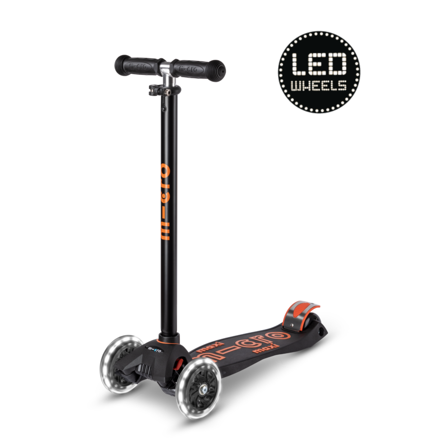 Maxi Micro scooter Deluxe LED - 3-wheel children's scooter - Black/Orange