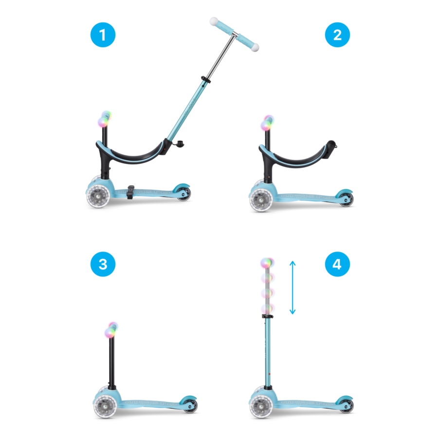 Micro Mini2Grow scooter Deluxe Magic LED - 3-wheel children's scooter - 4in1 - Blue