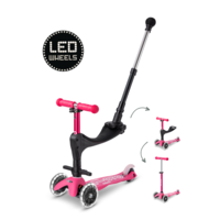 Trottinette Mini Micro Deluxe Push LED - trottinette enfant 3 roues - 3en1 - Rose