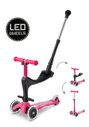 Micro Mini Micro scooter 3in1 Deluxe Push LED Pink