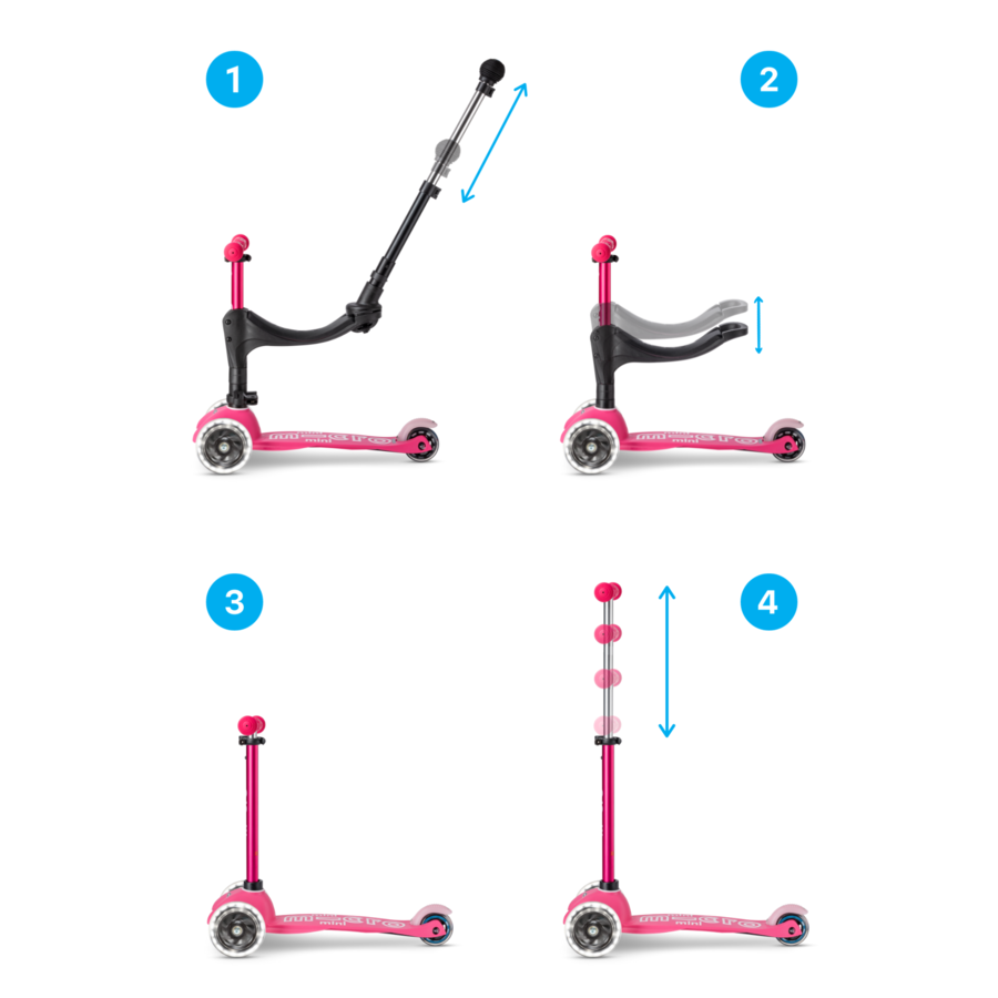 Mini Micro scooter Deluxe Push LED - 3-wheel children's scooter - 3in1 - Pink