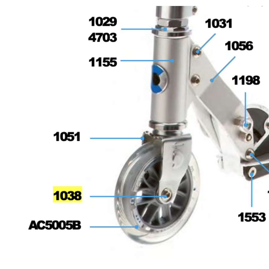 Wheel axle voor voorwiel Sprite en Light (1038)