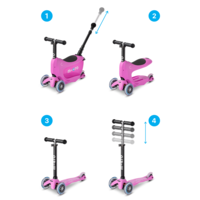 Micro Mini2go scooter Deluxe Push - 3-wheel children's scooter - removable storage box - Pink