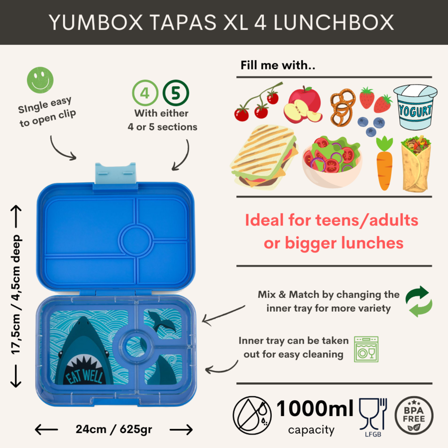 Yumbox Tapas XL - Boîte à déjeuner étanche - 4 compartiments