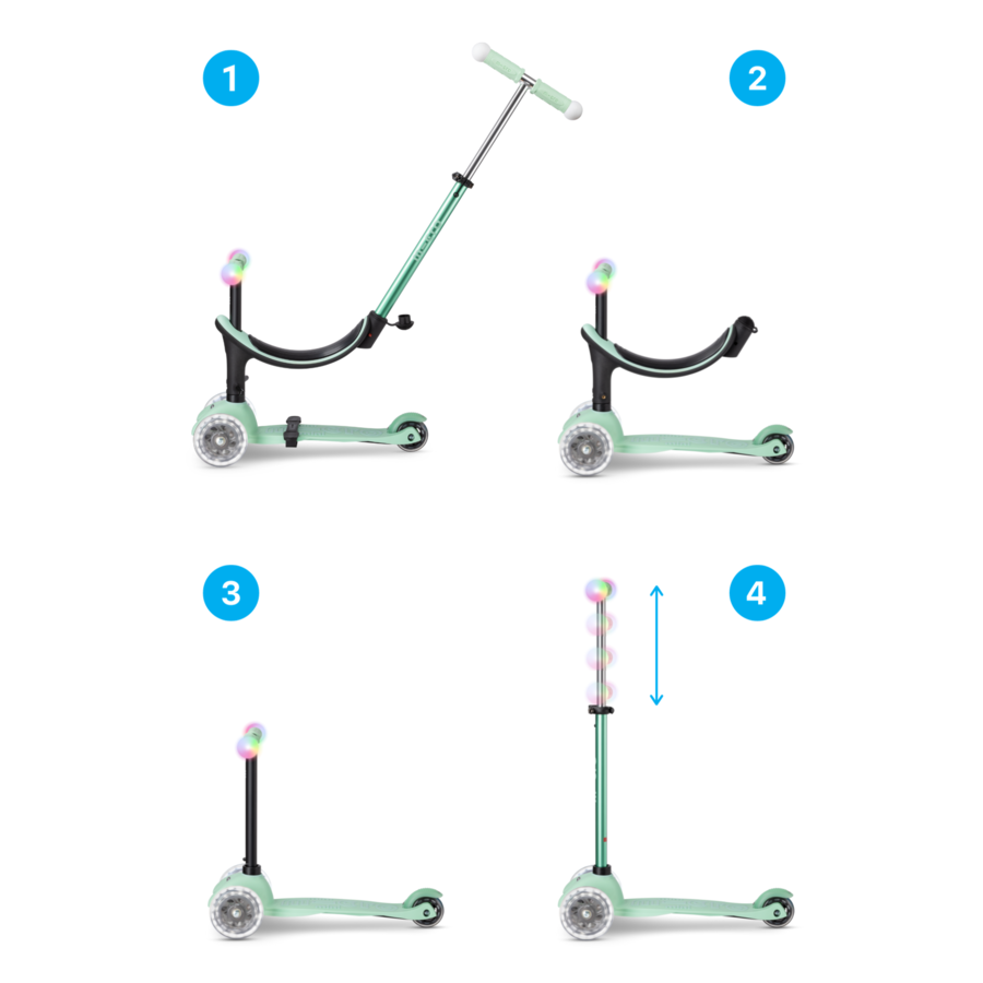 Micro Mini2Grow scooter Deluxe Magic LED - 3-wheel children's scooter - 4in1 - Mint