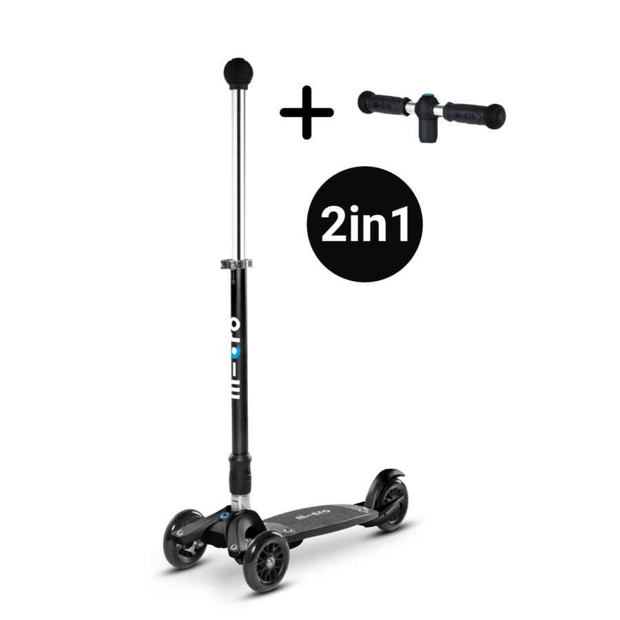 Micro Kickboard Compact 2en1 - trottinette pour adulte à trois roues - Noir mat