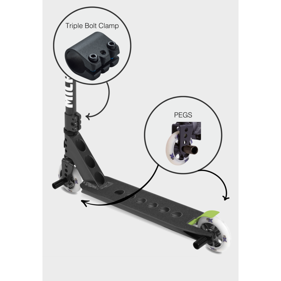 Micro MX TRIXX 2.0 - Trottinette freestyle à deux roues pour enfants - Noir + PEGS