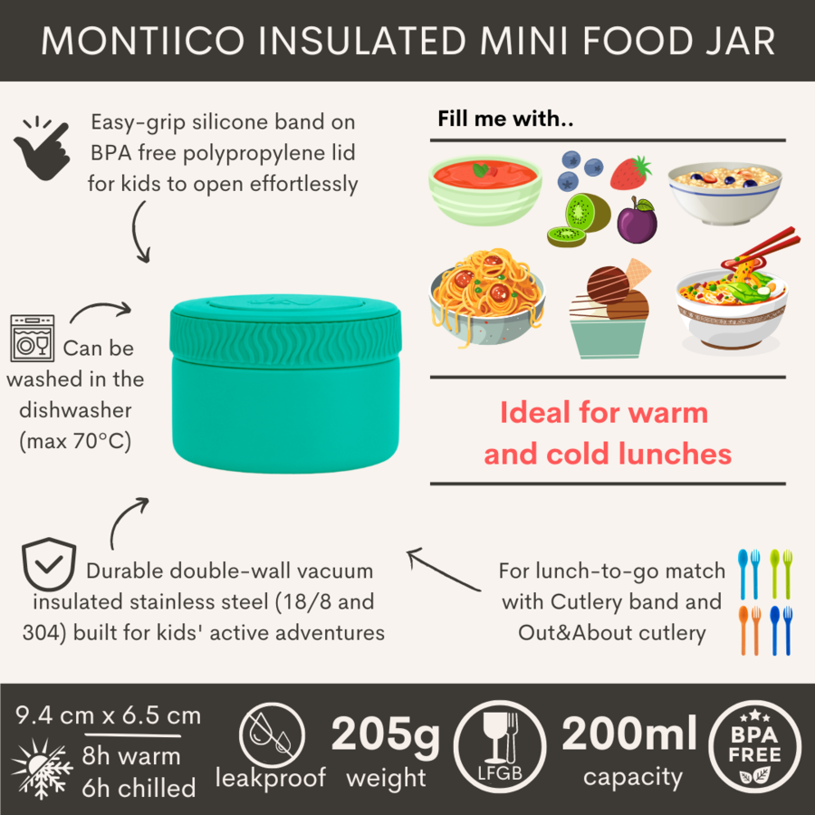 MontiiCo thermos mini voedselpot - voor warm en koud eten - diverse kleuren