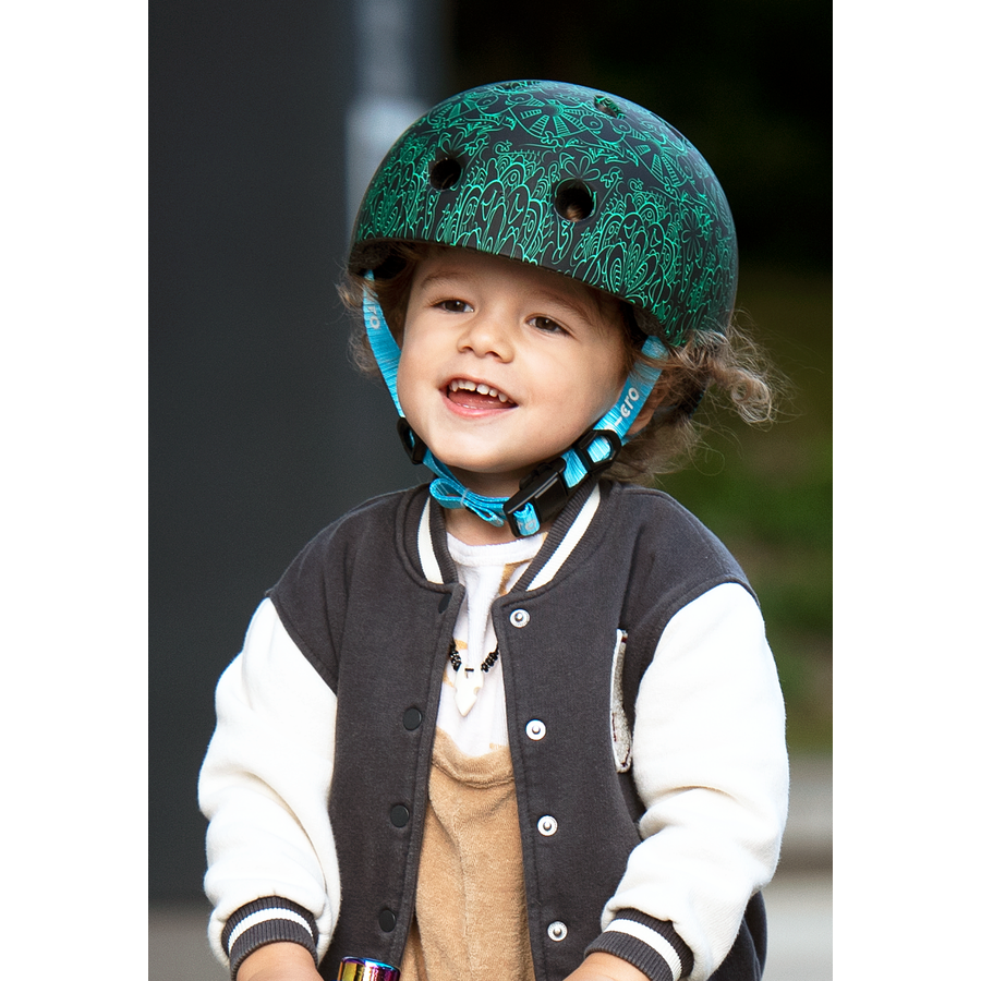 Casque Micro PC Deluxe - casque pour enfants - doublure en polaire lavable - bonne circulation de l'air - Mandala Vert/Bleu