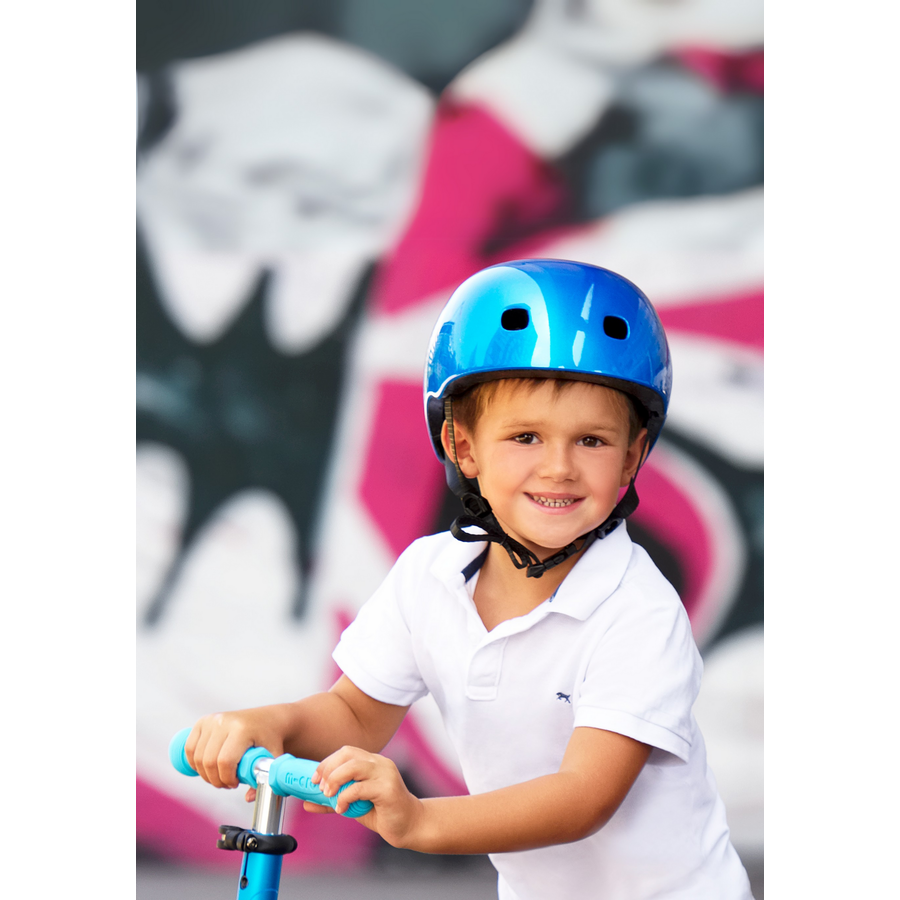 Casque Micro PC Deluxe - casque pour enfants - doublure en polaire lavable - bonne circulation de l'air - Bleu Métallique