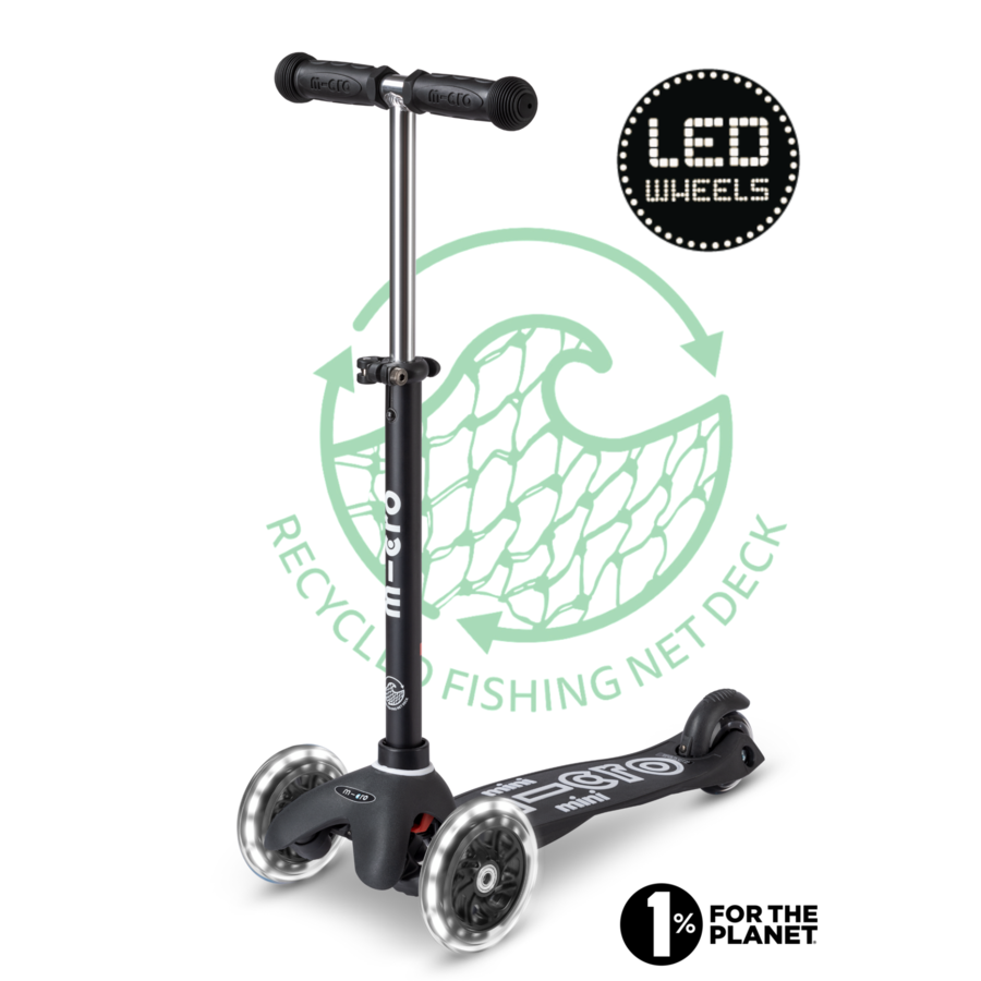 Mini Micro step Deluxe ECO LED - 3-wiel kinderstep - Zwart